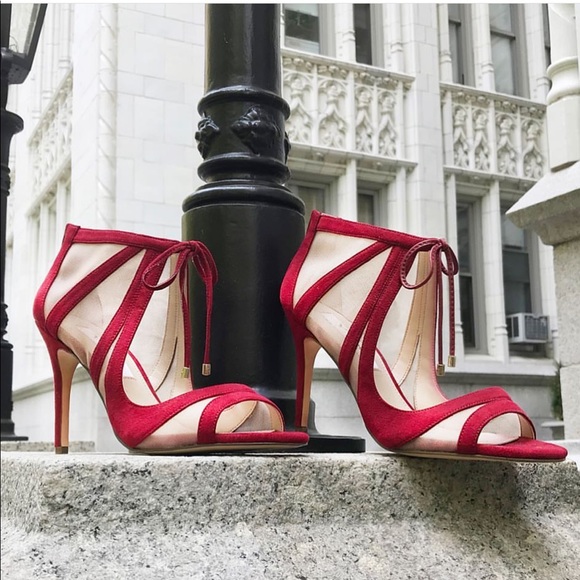 Red Wine Illusion Peep Toe Stiletto Heel Sandals - Picture 2 of 7